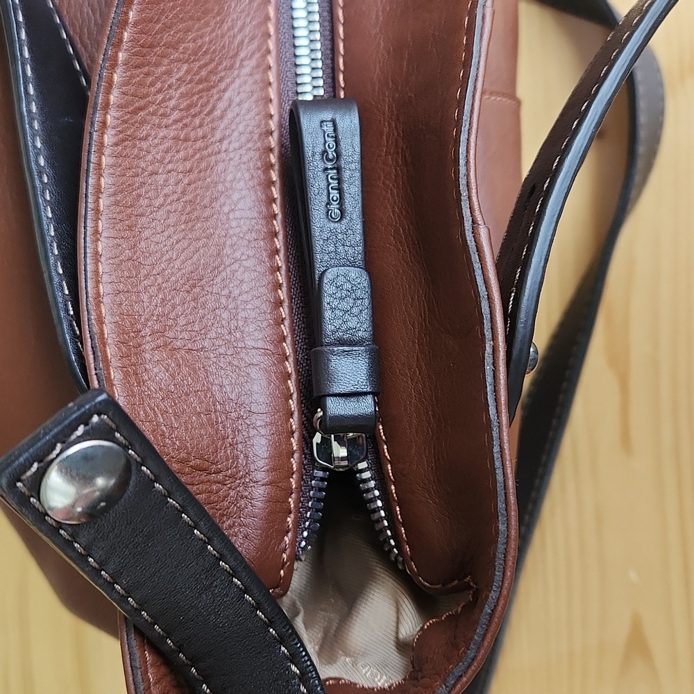 Gianni Conti Brown Italian Leather Convertible Crossbody Bag Hobo Satchel - Picture 6 of 17